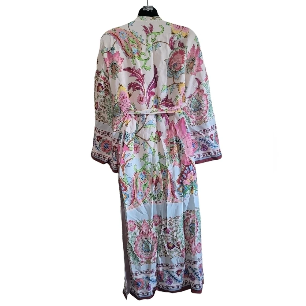 Zara Floral Pink Green Multicolor Printed Kimono Jacket With Belt Sz Small NWT - Picture 8 of 10